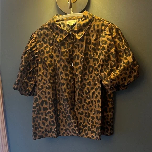 Bailey Blue Leopard Print Puff Sleeve Blouse - Picture 1 of 1